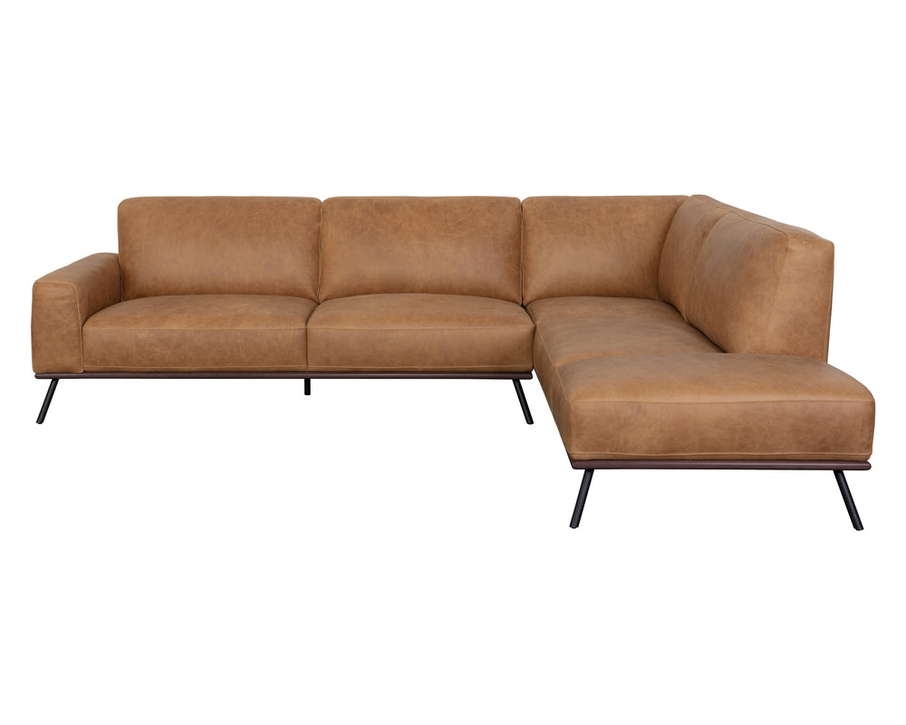 Sunpan Brandi Italian Leather Chaise Sofa - Modern Comfort with Camel Bovine Leather & Black Iron Legs