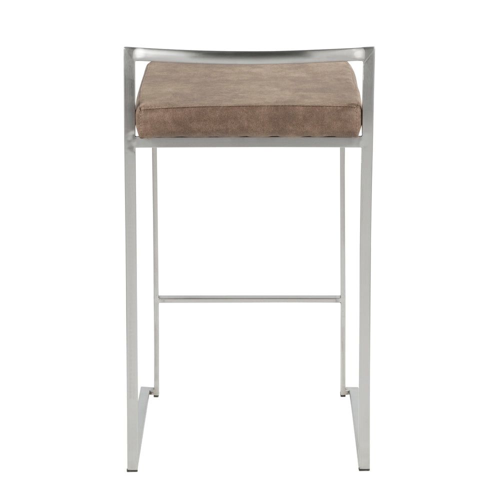 English Elm Fuji Contemporary Stackable Counter Stool Duo - Stainless Frame, Brown Cowboy Fabric Cushion, 36" B202P221926