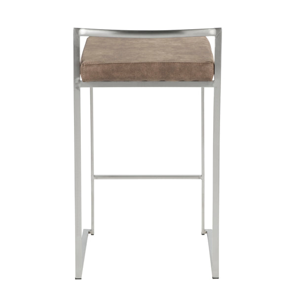 English Elm Fuji Contemporary Stackable Counter Stool Duo - Stainless Frame, Brown Cowboy Fabric Cushion, 36" B202P221926