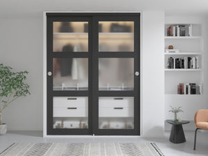 English Elm 30 in Matte Mdf Bi-fold Door with Frosted Glass Panels Hardware and Handle Included B2763P483227