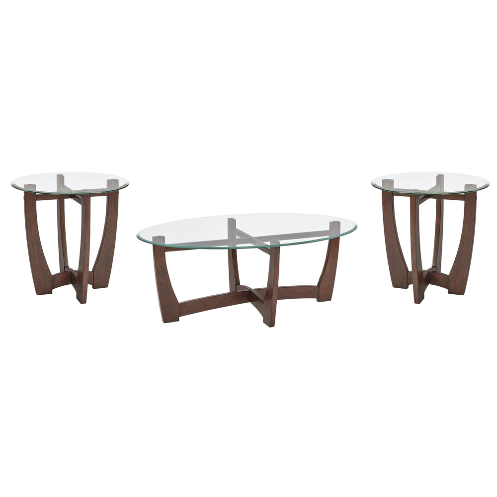 English Elm 23.5" Round Glass Coffee Table with Solid Wood Frame, Tempered Glass Top, Sturdy 220 lb Capacity Cherry W487P317841