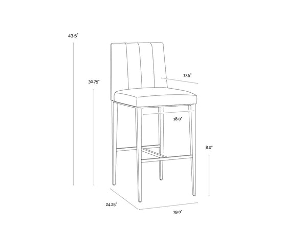 Sunpan Wilbur Barstool - Minimalist Design in Milliken Cognac Faux Leather with Stylish Stainless Steel Legs Counter Height