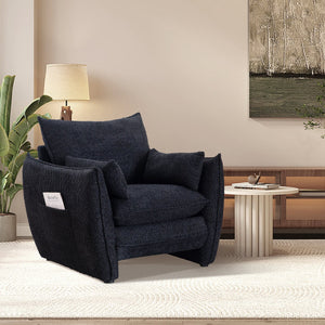 English Elm Sharp-Angle Modern Chair with Ergonomic Chenille Upholstery, Spacious Comfort, Durable Frame, Easy Assembly Black W3206S00050