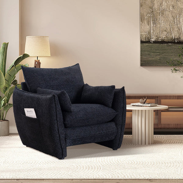 English Elm Sharp-Angle Modern Chair with Ergonomic Chenille Upholstery, Spacious Comfort, Durable Frame, Easy Assembly Black W3206S00050