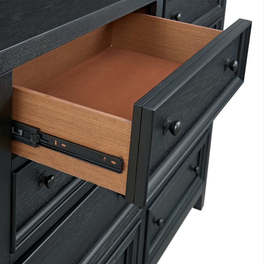 English Elm Wallace & Bay - Ebony 8-Drawer Dresser with Framed Drawer Fronts, Smooth Metal Glides, Sleek Black Wood Storage Solution B361P406173