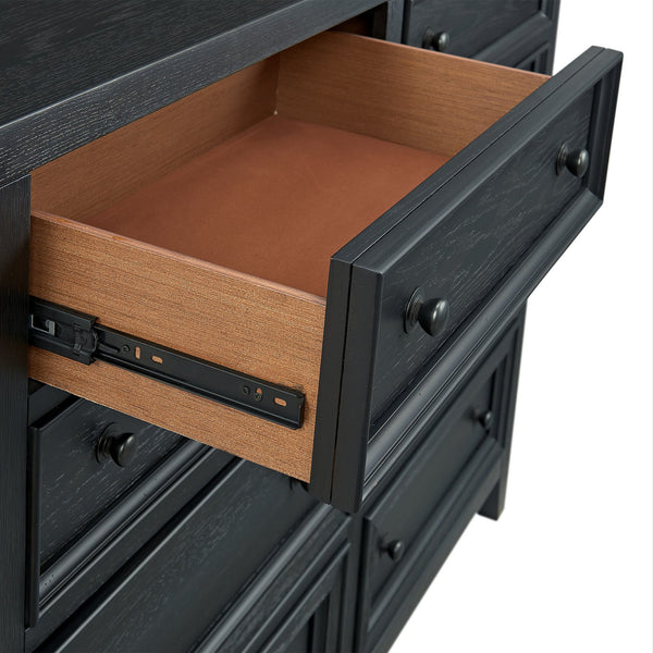 English Elm Wallace & Bay - Ebony 8-Drawer Dresser with Framed Drawer Fronts, Smooth Metal Glides, Sleek Black Wood Storage Solution B361P406173