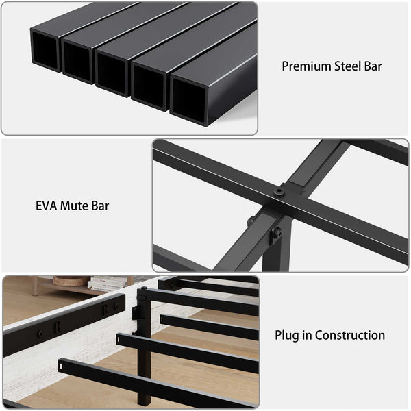 English Elm Queen Metal-Wood Platform Bed with LED Headboard, USB Charging, Hidden Storage, Antique White-Gray W636P317331