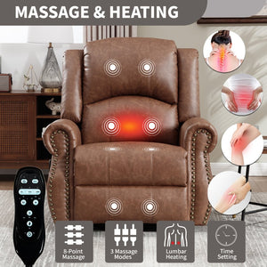 English Elm Heat Massage Rocker Swivel Recliner Chair with Lumbar Relief Nodes for Living Room Yellow Brown W3224S00029