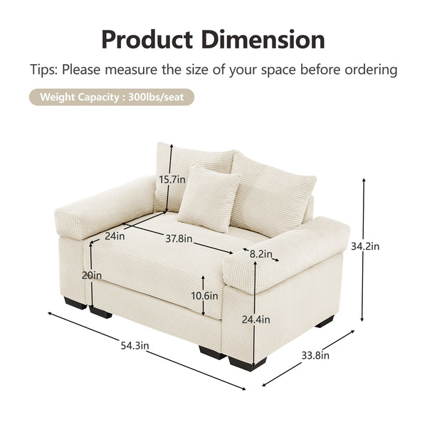 English Elm 54.3" Oversized Cloud Modular Sectional Couch - Luxurious Soft Corduroy, Ergonomic Design & Easy Assembly W714S01282