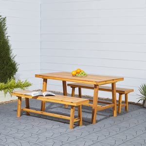 English Elm Miami Outdoor Patio Picnic Dining Table - 100% Acacia Hardwood, Durable Weather-Ready Design, 59" L Yellow B093P401107