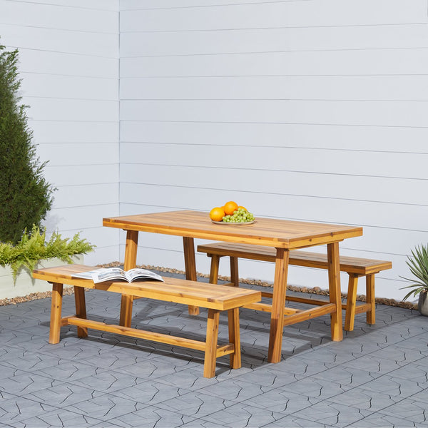 English Elm Miami Outdoor Patio Picnic Dining Table - 100% Acacia Hardwood, Durable Weather-Ready Design, 59" L Yellow B093P401107