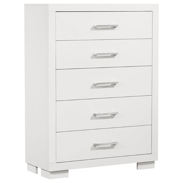 English Elm Polk Five Drawer Chest with Felt Lined Storage and Bracket Feet in Cappuccino Finish B062P447710