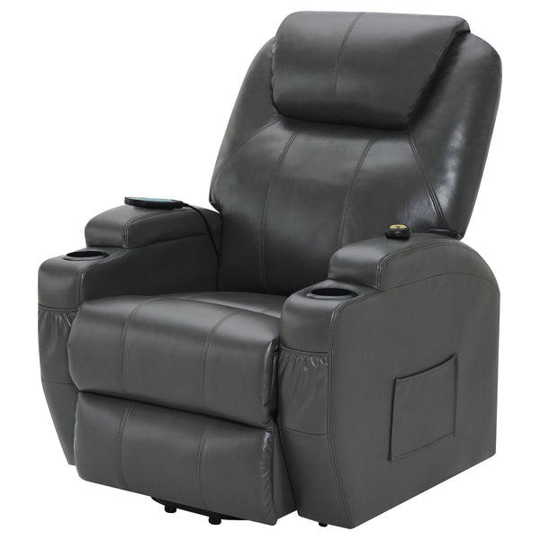 English Elm Rexford Power Lift Recliner Charcoal Grey with Massage, Faux Leather, Heated Seat, Cupholders & Pockets B062P354046