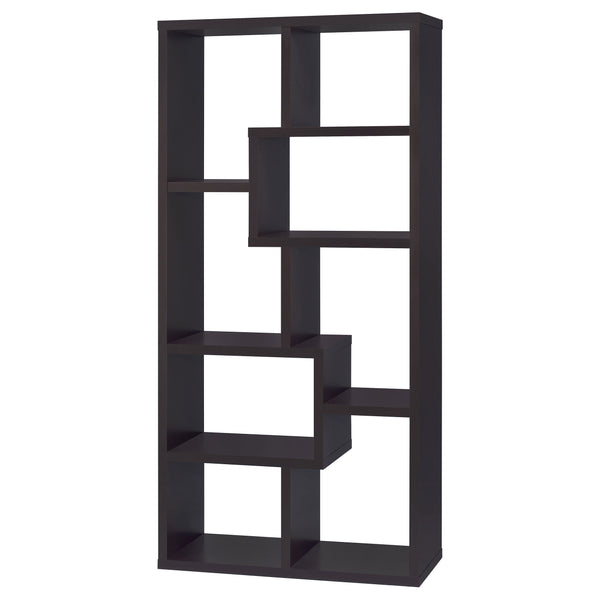 English Elm Geometric Bookcase with 7 Open Shelves for Home Decor, Modern Sturdy Engineered Wood Accent Tower Brown,Cappuccino 71.88 L x 14.14 W x 8.87 H B011P305622