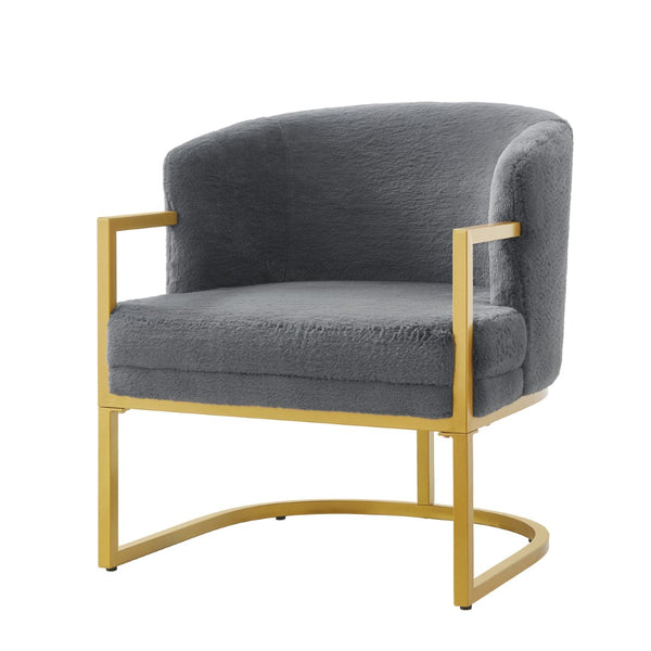 English Elm Modern Faux Fur Accent Chair Plush Upholstered Seat with Gold Iron Legs for Any Room Grey N763P360688E