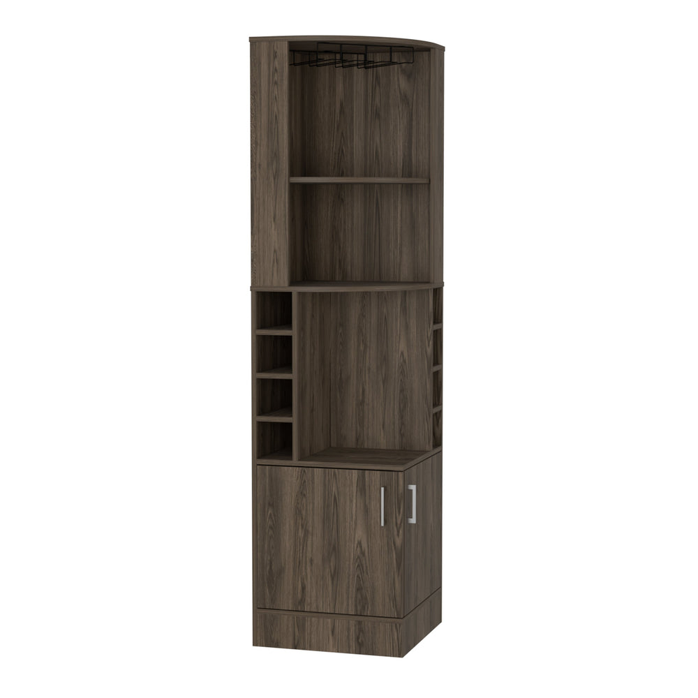 English Elm Corner Corner Bar Cabinet Dark Walnut with 8 Bottle Cubbies, 12-Glass Rack & 2 Shelves, Space-Saving Stylish Storage B097P253698