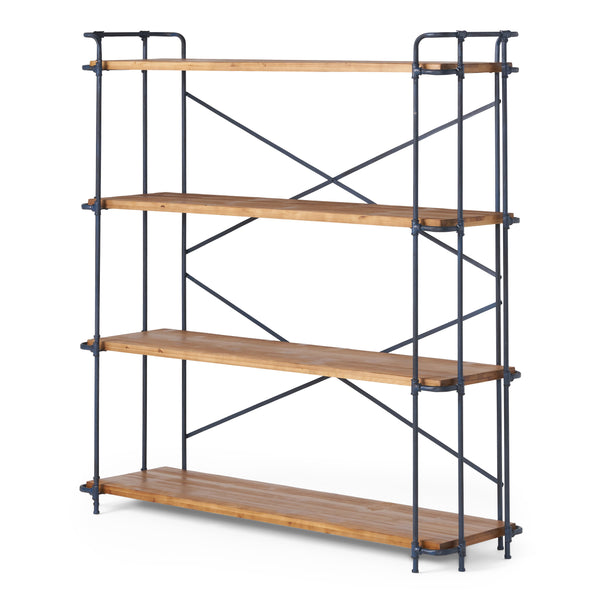 English Elm Christopher Knight Home® - YORKTOWN Industrial 4-Shelf Bookcase in Natural Wood & Black Frame — Sturdy Fir Shelves, Etagere Display 56501.00