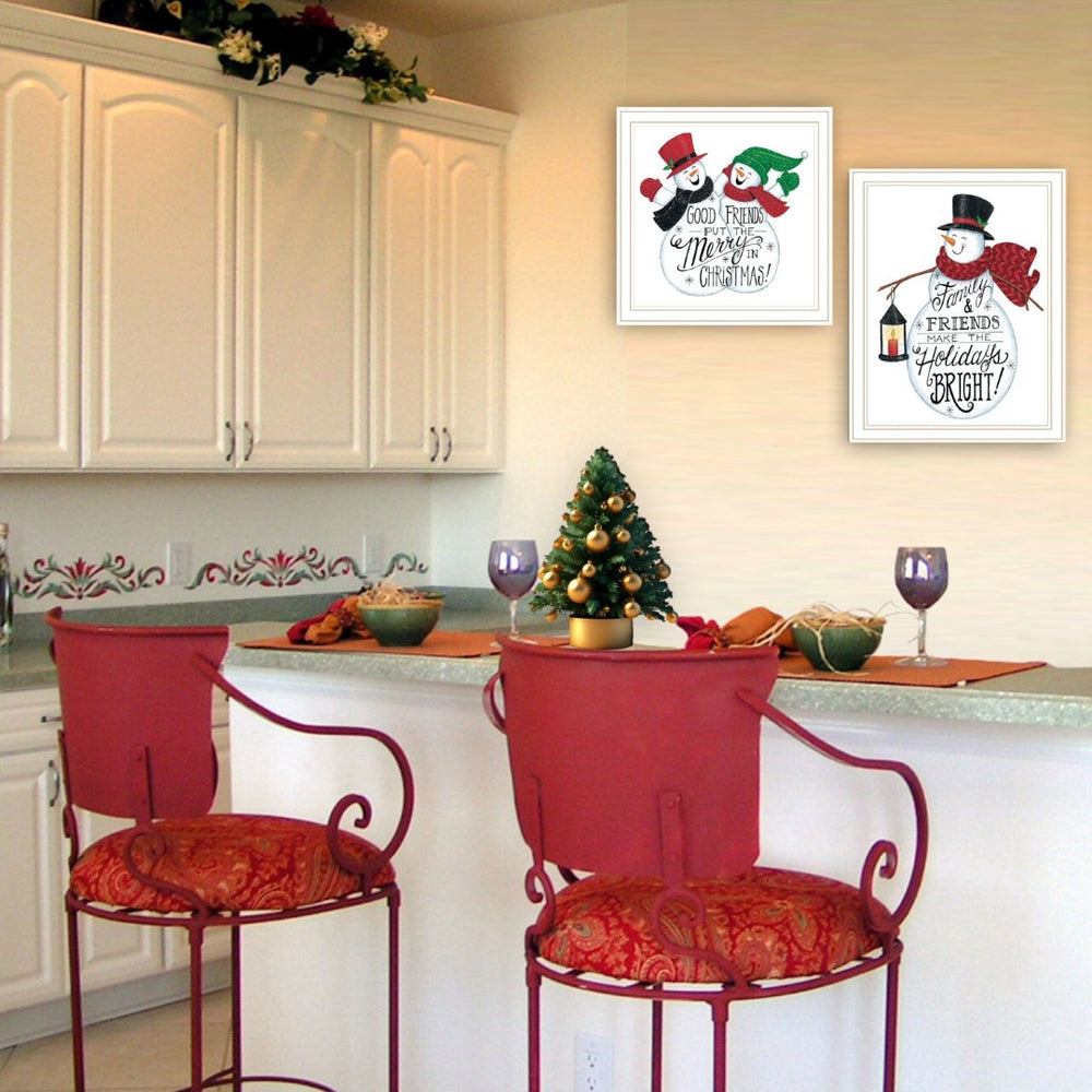 English Elm Trendy Decor 4u Folk Art Snowman Two Piece White Framed Print Set for Home Walls B067P256625