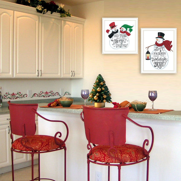 English Elm Trendy Decor 4u Folk Art Snowman Two Piece White Framed Print Set for Home Walls B067P256625