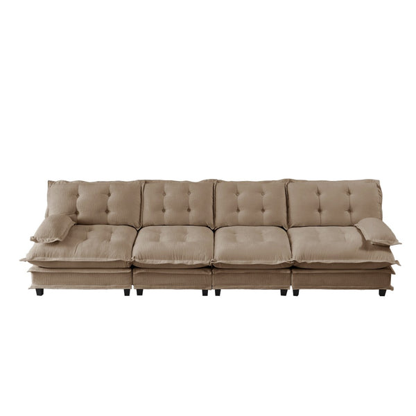 English Elm 138" Modular Cloud Sectional Sofa Deep Seat Chenille Upholstery for Living Room Light Coffee W714S01711