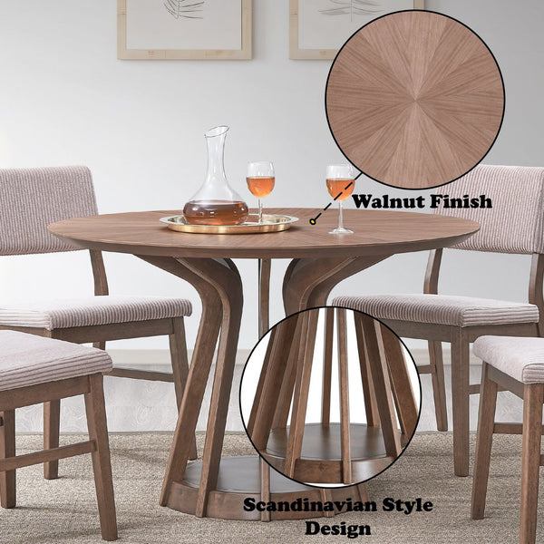 English Elm Seda Mid-Century 5-Piece Round Dining Set with Corduroy Upholstered Chairs and Sturdy Tabletop Gray,Walnut 39 L x 13 W x 20 H B2726S00404