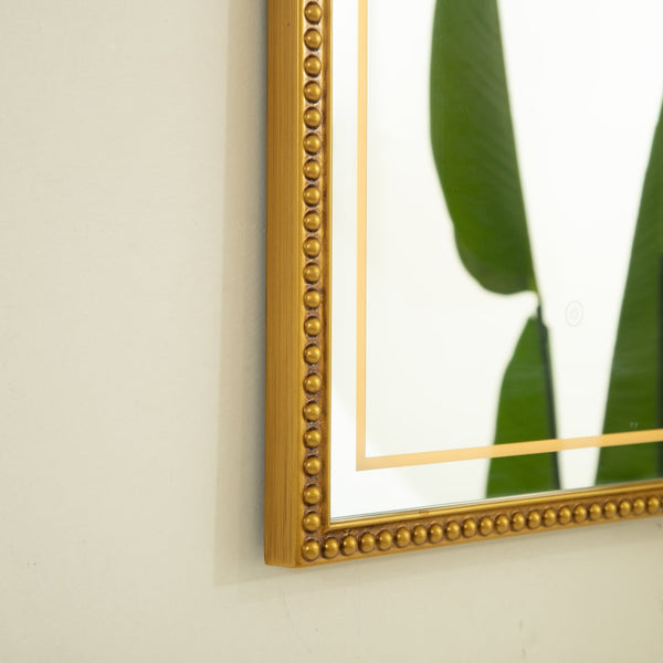 English Elm 20'' Avri Mirror - Golden Beaded Arch LED Vanity Mirror with 3 Color Temperatures for Stylish Rooms W2615P346499