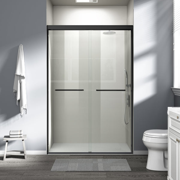 English Elm 44-48 in Semi-frameless Bypass Sliding Shower Door Tempered Glass Alcove Enclosure Matte Black W1573P239433