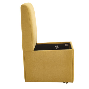 English Elm COOLMORE Swivel Rolling Dining Chair with Hidden Storage, Linen Upholstered 4-Wheel Multiuse Seat Yellow W1539P277681