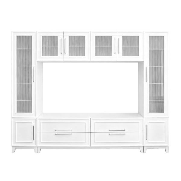 English Elm Vibe Haus Fluted Glass Wall Unit Tall Mdf Entertainment Console for Living Room N893S000011K