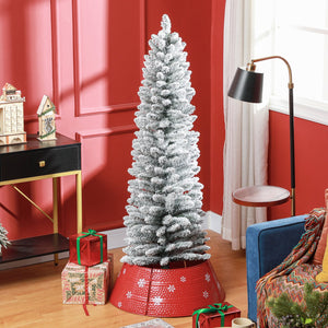 English Elm Homcom 5Ft Snow Flocked Pencil Christmas Tree With 263 Tips, Easy Assembly & Metal Base For Small Spaces W2225P229176