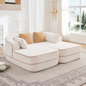English Elm 77.2" Teddy Fabric Modular Sectional Sofa with Plush 32D Sponge, No Assembly, Cloud Comfort White W714S01416
