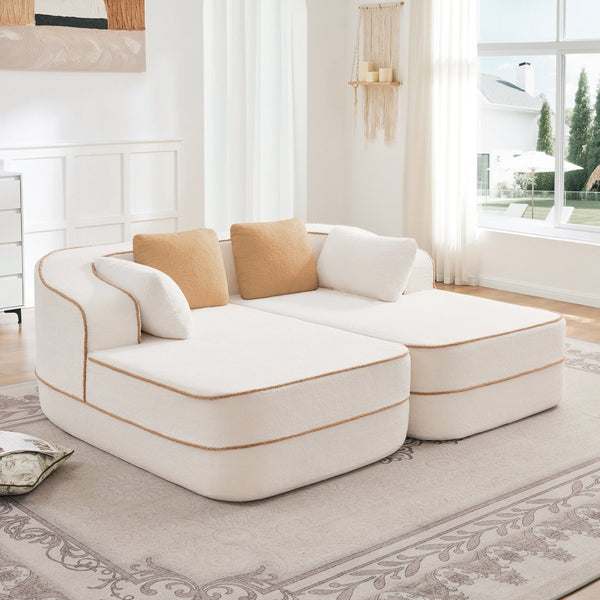 English Elm 77.2" Teddy Fabric Modular Sectional Sofa with Plush 32D Sponge, No Assembly, Cloud Comfort White W714S01416
