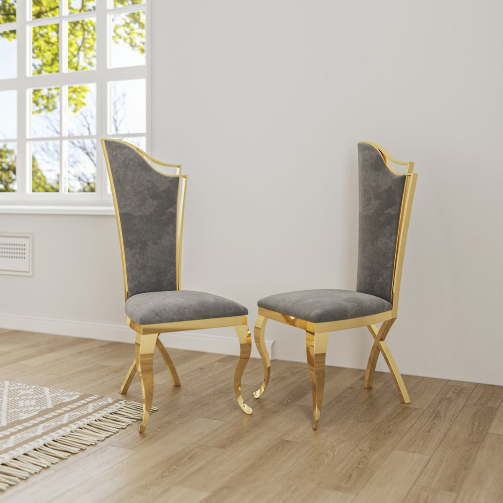 English Elm Luxury Gold Pvd Steel Rectangular Dining Table with Black Tempered Glass Seats Six W2723S00091