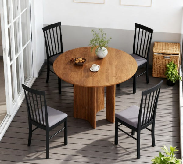 English Elm Modern Farmhouse Rubberwood Dining Chairs with Slatted Back and Cushioned Seat Set of 2 T3971P427839