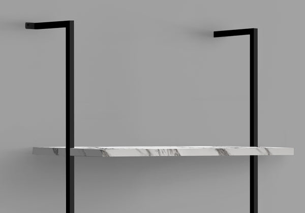 English Elm Bookshelf, 5-Tier Ladder Design With White Marble-Look Shelves & Black Metal Frame For Modern Spaces B2710P219407