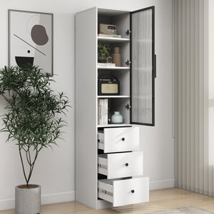 English Elm Elegant White Storage Cabinet – Modern Design With Glass Doors & Ample Space For Any Room Decor W331P298186