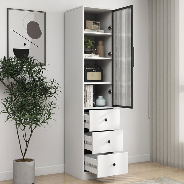 English Elm Elegant White Storage Cabinet – Modern Design With Glass Doors & Ample Space For Any Room Decor W331P298186