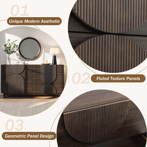 English Elm Modern Fluted 6 Drawer Dresser with Solid Wood Legs Japandi Chest for Bedroom Dark Brown N739S0000013D
