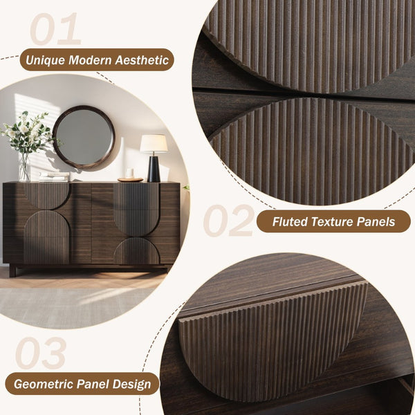 English Elm Modern Fluted 6 Drawer Dresser with Solid Wood Legs Japandi Chest for Bedroom Dark Brown N739S0000013D