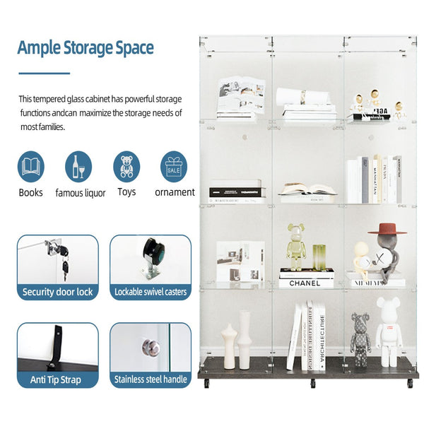 English Elm Tempered Glass Display Cabinet With Bluetooth Led Lights - Stylish Storage For Home Or Office Use W3155S00013-GIGA