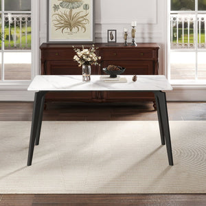 English Elm 55.12" Modern Artificial Stone Dining Table With Black Metal Legs - Sleek, Durable, Seats 6 Comfortably W1535S00509