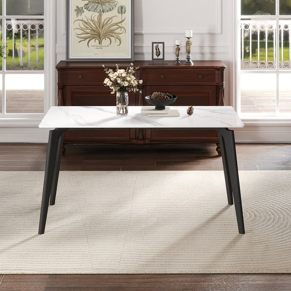 English Elm 55.12" Modern Artificial Stone Dining Table With Black Metal Legs - Sleek, Durable, Seats 6 Comfortably W1535S00509