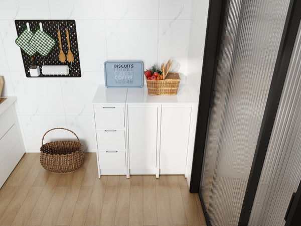 English Elm 36" Modular Plywood Storage Cabinet Glossy White Soft Close Doors for Bathroom or Bedroom W999S00521