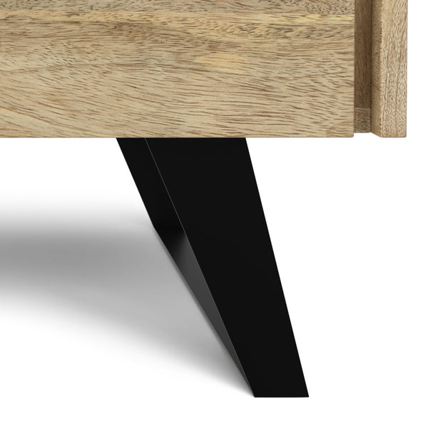 English Elm Lowry Natural Side Table - Handcrafted Mango Wood & Metal, 2 Drawers + Open Shelf, Modern Industrial Style B136P203466