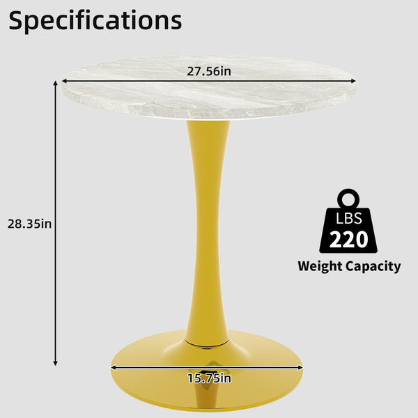 English Elm Marble-Top Round Side Table With Gold Pedestal Base - Modern Glam Design For Living Spaces & Entryways W1935P353524
