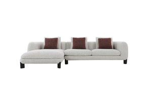 English Elm Mardi Maroon & Beige Tweed Sectional Sofa with 3 Accent Pillows, Bouclé Upholstery, 880lb Capacity B2726S00436