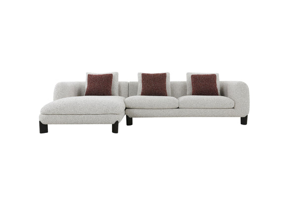 English Elm Mardi Maroon & Beige Tweed Sectional Sofa with 3 Accent Pillows, Bouclé Upholstery, 880lb Capacity B2726S00436