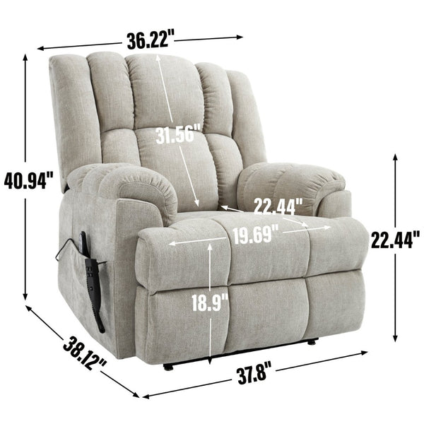 English Elm Dual Motor Power Lift Recliner Chenille Chair with Massage Heat and Infinite Positions Beige W3224P288434