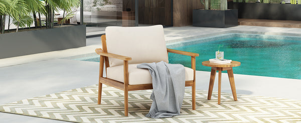 English Elm Christopher Knight Home® - Mid-Century Outdoor Lounge Chair Teak with Plush Cushions, Weather-Resistant Solid Wood for Patio Comfort N767P254923T
