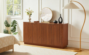 English Elm 63" Wave Front Sideboard with Four Door Storage for Living Room Hallway Bedroom Walnut W1820P431359